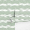 Modern Abstract Wallpaper with Minimalist Wavy Lines in Light Green and White - D747