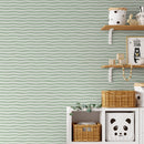 Modern Abstract Wallpaper with Minimalist Wavy Lines in Light Green and White - D747