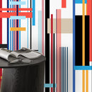 Geometric Wallpaper with Intersecting Lines in Red, Blue, and Yellow - D753