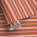 Striped Wallpaper Featuring Modern Pinstripes in Terracotta and White - D761