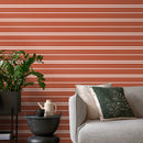 Striped Wallpaper Featuring Modern Pinstripes in Terracotta and White - D761