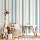 Striped Wallpaper with Classic Lines in Light Teal and Cream - D758