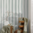 Modern Striped Wallpaper with Wavy Lines in Light Green and Off-White - D764
