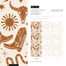 Western Wallpaper with Cowboy and Desert Motifs in Brown and Beige - D825