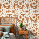 Western Wallpaper with Cowboy and Desert Motifs in Brown and Beige - D825