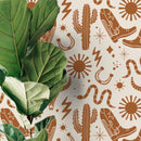 Western Wallpaper with Cowboy and Desert Motifs in Brown and Beige - D825