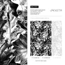 Botanical Wallpaper with Hand-Drawn Leaves in Black and White - B718