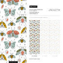 Insect Wallpaper with Hand-Drawn Moths in Teal, Yellow, and Coral - B777