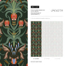 Art Nouveau Wallpaper with a Stylized Floral Damask in Green, Red, and Blue - C297