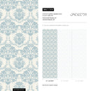 Damask Wallpaper Featuring a Classic Ornate Motif in Blue and Cream - C309