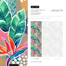 Botanical Wallpaper with Bird of Paradise in Green, Pink, and Orange - A869