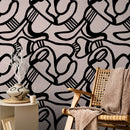 Abstract Wallpaper with Bold Brushstroke Lines in Black and Rose - X133