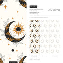 Celestial Wallpaper with Mystical Sun and Moon Motifs in Black and Gold - ZACS
