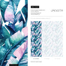 Botanical Wallpaper Featuring Painted Banana Leaves in Teal, Blue, and Pink - A467