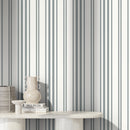 Striped Wallpaper Featuring Classic Vertical Lines in Grey and White - D785