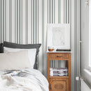 Striped Wallpaper Featuring Classic Vertical Lines in Grey and White - D785