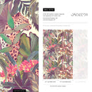 Jungle Wallpaper with a Painterly Leopard in Purple, Pink, and Green - B746