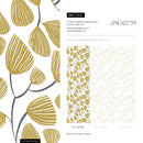Botanical Wallpaper with Stylized Ginkgo Leaves in Yellow and Gray - C631