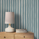 Striped Wallpaper with Organic Wavy Lines in Muted Teal and Cream - D765
