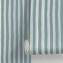 Striped Wallpaper with Organic Wavy Lines in Muted Teal and Cream - D765