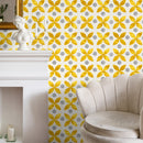 Geometric Wallpaper with a Floral Motif in Yellow and Grey - A737