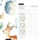 Woodland Wallpaper with Watercolor Forest Animals in Brown, Blue, and Green - B509