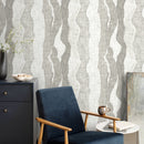 Abstract Wallpaper with Flowing Organic Waves in Greige - D798