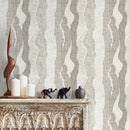 Abstract Wallpaper with Flowing Organic Waves in Greige - D798