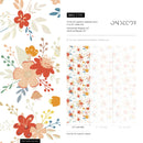 Floral Wallpaper with a Cute Folk Art Motif in Red, Yellow, and Blue - C710