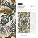Tropical Wallpaper with Monstera and Palm Leaves in Green and Gold - B964