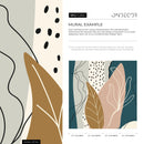 Scandinavian Wallpaper with Abstract Leaves in Teal, Warm Beige, and Brown - C212