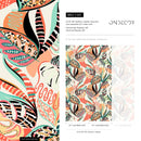 Abstract Wallpaper with Eclectic Botanical Forms in Coral, Teal, and Black - C461