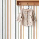 Striped Wallpaper with a Herringbone Motif in Black, Sage, and Rust - D778
