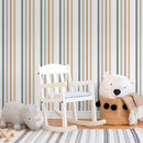 Striped Wallpaper with a Herringbone Motif in Black, Sage, and Rust - D778