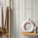 Minimalist Herringbone Wallpaper with Brushed Stripe in Sage Green and White - D800