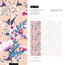 Floral Wallpaper with a Vintage Wildflower Motif in Pink, Blue, and Peach - C583