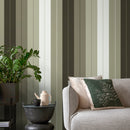 Striped Wallpaper with a Beadboard Panel Effect in Green and Charcoal - D842