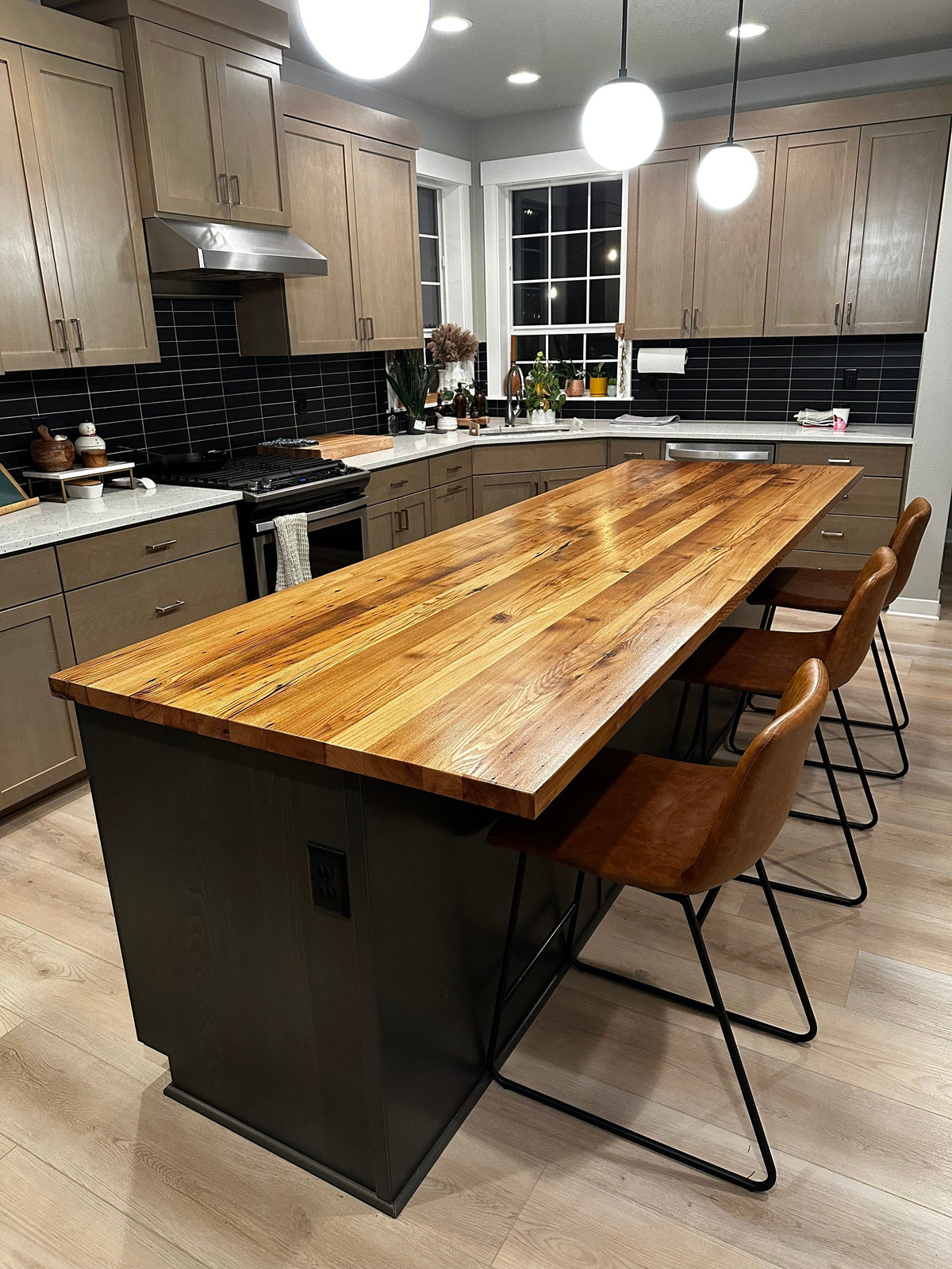 Reclaimed Wormy Chestnut Solid Wood Butcher Block Countertop Custom