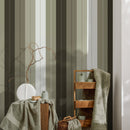 Striped Wallpaper with a Beadboard Panel Effect in Green and Charcoal - D842