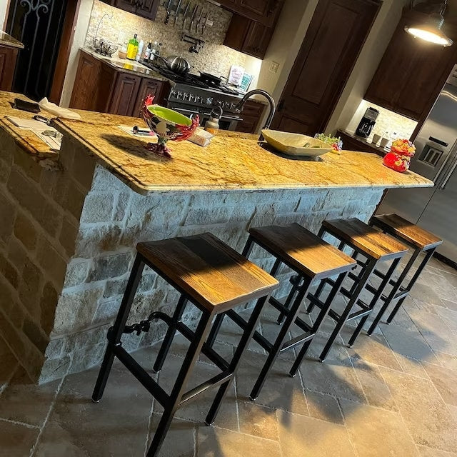 Square bar stool counter height-RIGHT PROPER - Industrial counter height stools reclaimed wood - Kitchen island bar stools backless