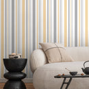 Striped Wallpaper Featuring Textured Stripes in Yellow and Grey - D843