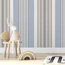 Geometric Wallpaper with Herringbone Textured Stripes in Blue and Beige - D850