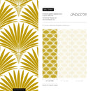 Art Deco Wallpaper with a Stylized Palm Frond Motif in Mustard Yellow - B987
