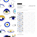 Eclectic Wallpaper with a Protective Evil Eye Motif in Blue, Gold, and Black - B845