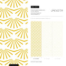 Art Deco Wallpaper with a Geometric Sunburst Motif in Yellow - B911