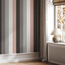 Striped Wallpaper with Vertical Lines in Grey, Pink, and White - D857