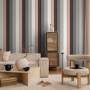 Striped Wallpaper with Vertical Lines in Grey, Pink, and White - D857