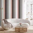 Striped Wallpaper with Vertical Lines in Grey, Pink, and White - D857