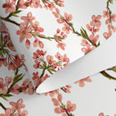Floral Wallpaper with Cherry Blossom Branches in Red and Green - D961