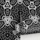 Geometric Wallpaper with an Intricate Medallion Motif in Black and White - X078